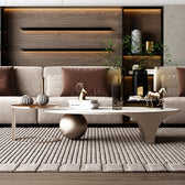 Modern Oval Marble Coffee Table Set with Metallic Sphere Base & Wooden Side Table - marble center table for living room - view 2 | Kraft Vision