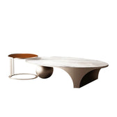 Modern Oval Marble Coffee Table Set with Metallic Sphere Base & Wooden Side Table - marble center table for living room - view 4 | Kraft Vision