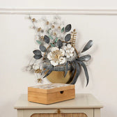 Posy Floral Vase Metal Wall Art – Grey, White & Gold Finish - gold-finished metal wall art for living room wall - view 2 | Kraft Vision