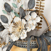 Posy Floral Vase Metal Wall Art – Grey, White & Gold Finish - gold-finished metal wall art for living room wall - view 3 | Kraft Vision