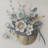 Posy Floral Vase Metal Wall Art – Grey, White & Gold Finish - gold-finished metal wall art for living room wall - view 4 | Kraft Vision