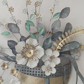Posy Floral Vase Metal Wall Art – Grey, White & Gold Finish - gold-finished metal wall art for living room wall - view 5 | Kraft Vision