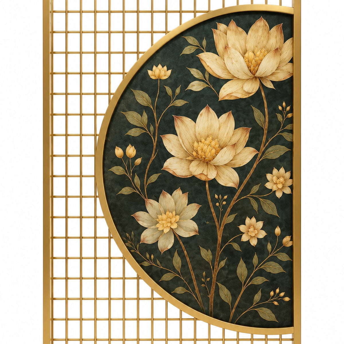 Luxury Golden Lotus Decorative Room Divider | Premium Designer Partition