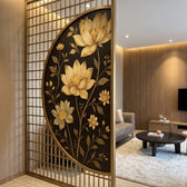 Luxury Golden Lotus Decorative Room Divider | Premium Designer Partition