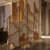 Luxury Golden Wavy Marble Room Divider – Modern Designer Decorative Partition Screen