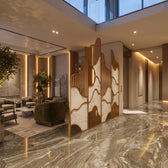 Luxury Golden Wavy Marble Room Divider – Modern Designer Decorative Partition Screen