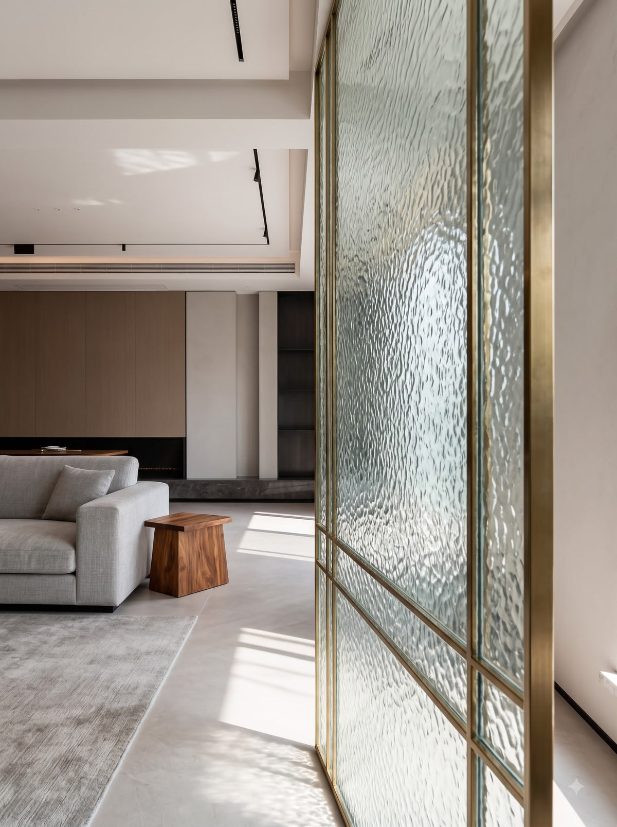 Luxury Gold Frame Textured Glass Room Divider – Modern Decorative Partition Screen