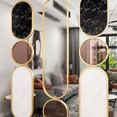 Luxury Golden Frame Marble & Textured Glass Decorative Room Divider – Modern Designer Partition