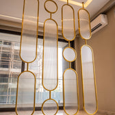 Luxury Golden Geometric Fluted Glass Room Divider – Modern Decorative Partition Screen