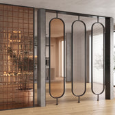 Luxury Black Frame Room Divider with Bronze & Textured Glass Panels – Modern Designer Partition | Kraft Vision