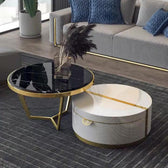 Luxury Round Marble Coffee Table Set with White Storage Base & Golden Accents - marble center table for living room - view 2 | Kraft Vision