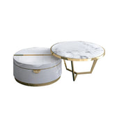 Luxury Round Marble Coffee Table Set with White Storage Base & Golden Accents - marble center table for living room - view 5 | Kraft Vision