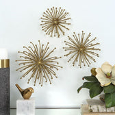 3D Abstract Burst Metal Wall Art – Golden Wall Sculpture (Set of 3) - gold-finished metal wall art for living room wall - view 5 | Kraft Vision