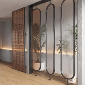 Luxury Black Frame Room Divider with Bronze & Textured Glass Panels – Modern Designer Partition | Kraft Vision