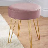 Chic Pink Velvet Stool with Gold Legs - gold-finished metal furniture for modern Indian home - view 2 | Kraft Vision