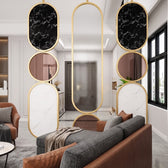 Luxury Golden Frame Marble & Textured Glass Decorative Room Divider – Modern Designer Partition