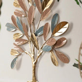 Elegant Tree Metal Wall Art – Gold, Copper & Blue Leaf Design - gold-finished metal wall art for living room wall - view 4 | Kraft Vision