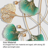 Ginkgo Leaf Metal Wall Art – Green & Gold Hanging Décor - gold-finished metal wall art for living room wall - view 5 | Kraft Vision