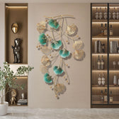 Ginkgo Leaf Metal Wall Art – Green & Gold Hanging Décor - gold-finished metal wall art for living room wall - view 6 | Kraft Vision