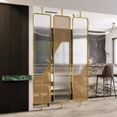 Luxury Fusion Partition – Ribbed Glass & Rattan Cane Design - glass Room Divider for living room - view 1 | Kraft Vision