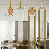 Luxury Art-Deco Partition – Gold Frame with Ribbed Glass & Circular Accents - gold-finished metal Room Divider for living room - view 2 | Kraft Vision