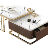 Luxury White Marble Coffee Table Set with Wooden Base, Golden Frame & Storage Drawer - marble center table for living room - view 2 | Kraft Vision