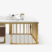 Luxury White Marble Coffee Table Set with Wooden Base, Golden Frame & Storage Drawer - marble center table for living room - view 4 | Kraft Vision