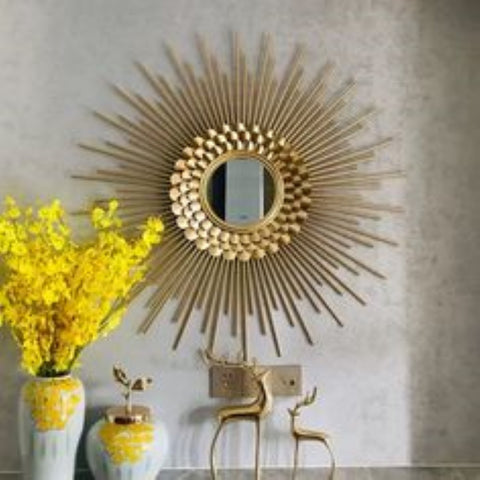 Gold Plated Round Shape Wall Mirror With glass