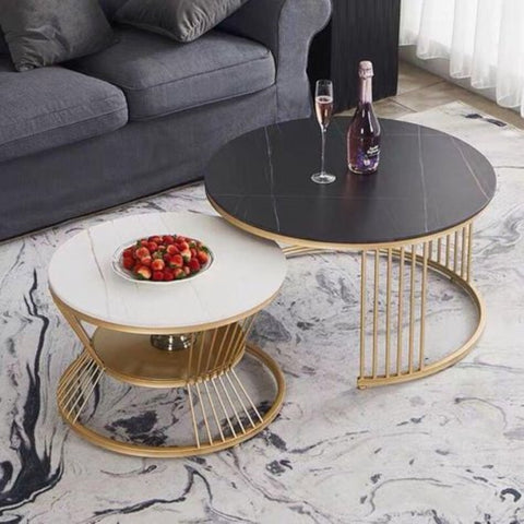 Modern Pandora Nesting Coffee Table Set with Sintered Stone Top (2-Piece)"