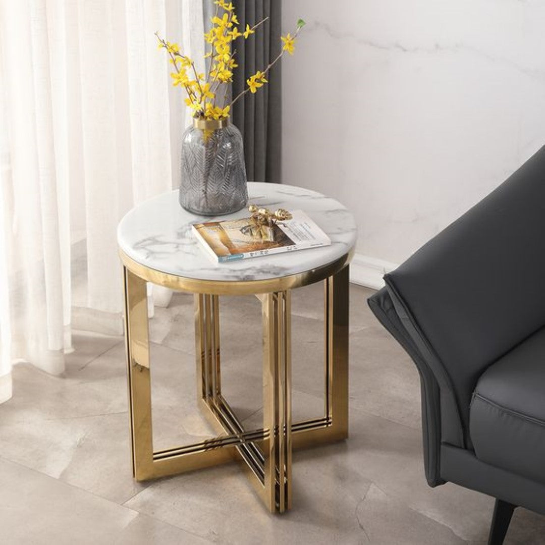 DESIGNER SIDE TABLE WITH MARBLE TOP