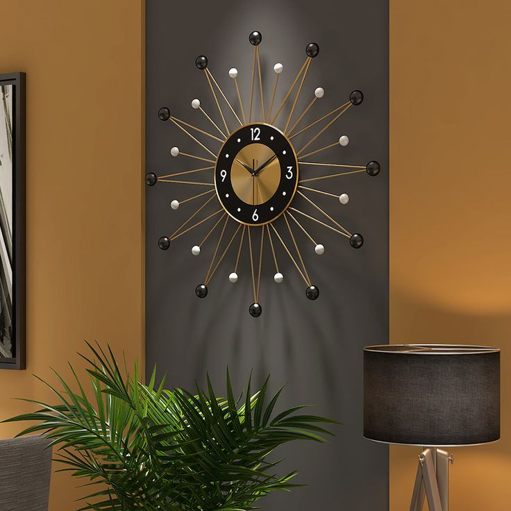 Gold And Black Round Shape Wall clock With Small Balls