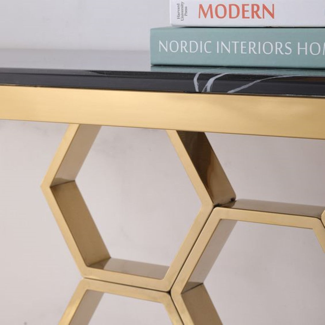 HEXAGON FOYER TABLE WITH BRUSH GOLD PVD