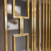 Luxury Golden Metal Room Divider with Geometric Vertical Slats – Modern Decorative Partition Screen