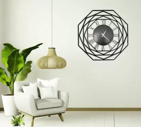 Black hexagon wall clock with metal niddle