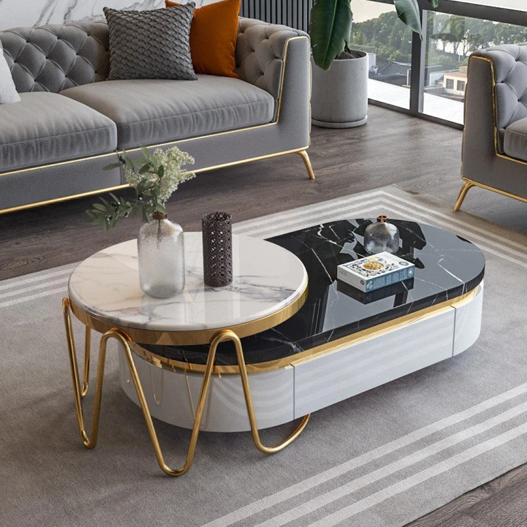 Modern coffee table with marble top