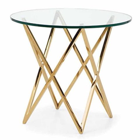 ROUND ZIGZAG SIDE TABLE WITH PLAIN. GLASS TOP