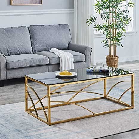 Rectangle Gold Plated Centre Table With Glass Top