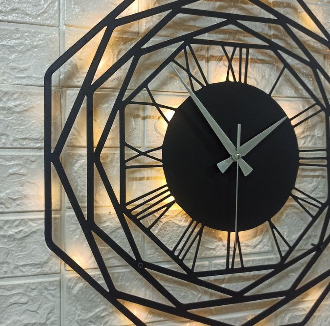 Hexagone Black Coated Designer Wall Clock