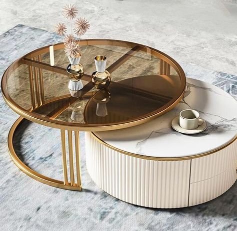 GOLD PLATED AND PU BUFFET SET OF 2 CENTRE TABLE