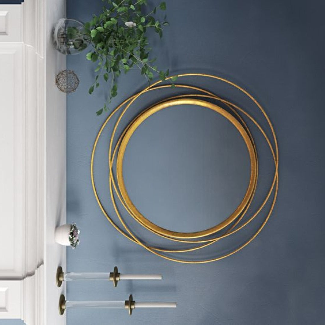 Round Rings Wall Mirror With Gold Finish