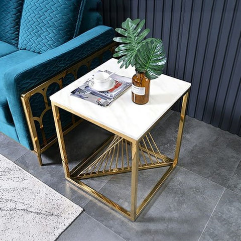 DESIGNER SIDE TABLE WITH WHITE MARBLE TOP