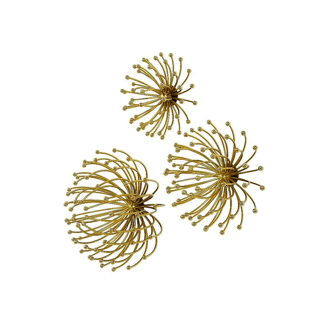 3D Abstract Burst Metal Wall Art – Golden Wall Sculpture (Set of 3)