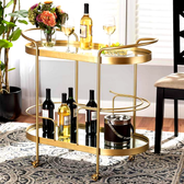 Vintage-Inspired Gold Bar Cart with Dual Shelves & Wine Holder - gold-finished metal bar Trolley for living room bar - view 2 | Kraft Vision