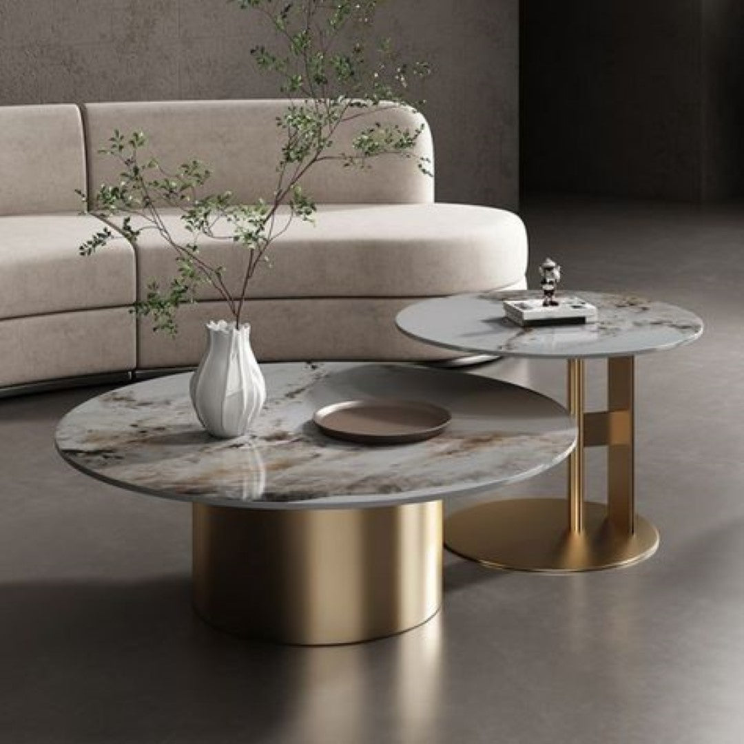LUXURY CENTRE TABLE SET OF 2 WITH STONE TOP