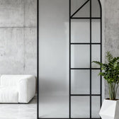 Modern Black Frame Arched Glass Room Divider – Luxury Frosted Glass & Geometric Designer Partition