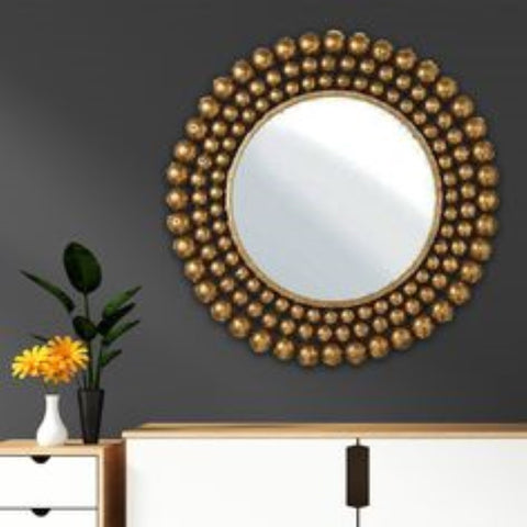 Metal Balls Design Wall Mirror With Antic Gold Finish