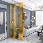Luxury Golden Metal Room Divider with Decorative Plant Shelves – Modern Vertical Slat Partition for Living Room