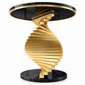 Luxury Black Marble & Gold Twisted Pedestal Side Table – Modern Designer Accent Table