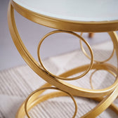 Luxury Golden Spiral Side Table with Round Glass Top – Modern Sculptural Accent Table