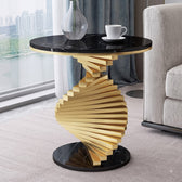 Luxury Black Marble & Gold Twisted Pedestal Side Table – Modern Designer Accent Table